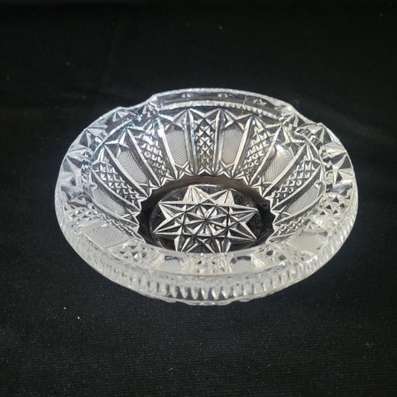 Vintage Accents Vtg Cut Crystal Jewelry Dish Star Design Lattice